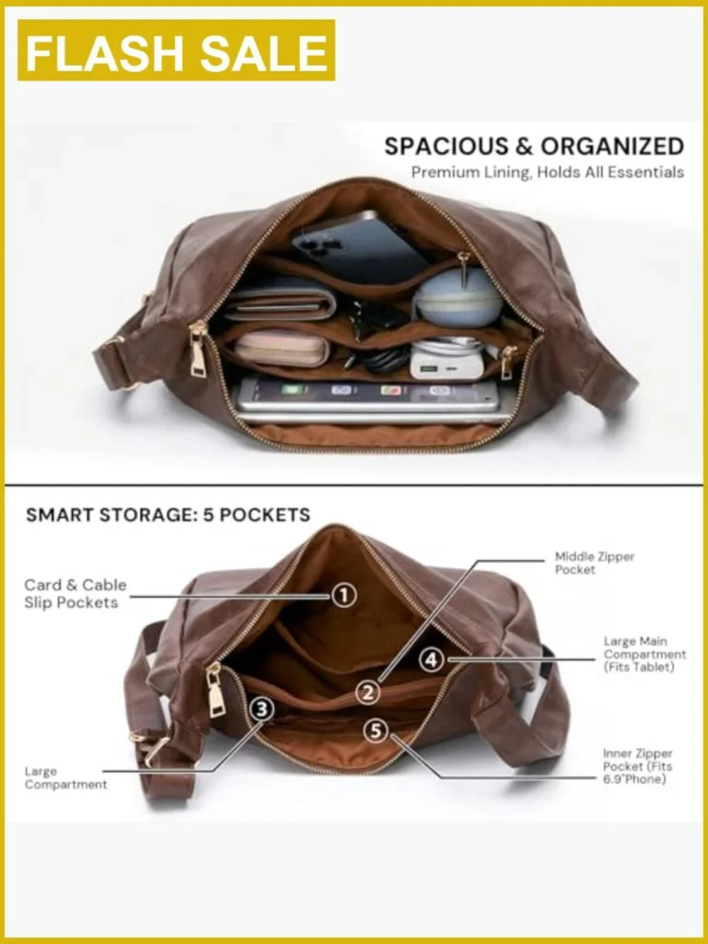 Vegan Leather Slouchy Hobo Bag Crossbody Shoulder Tote Purse for Women